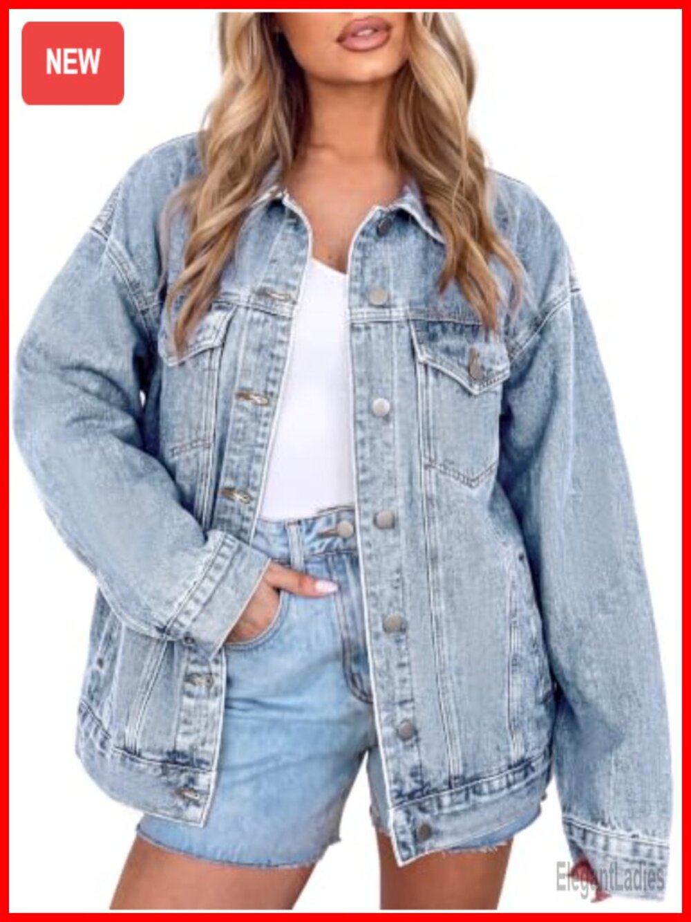 Oversized Denim Jacket Cotton Blend Button Down Long Sleeve